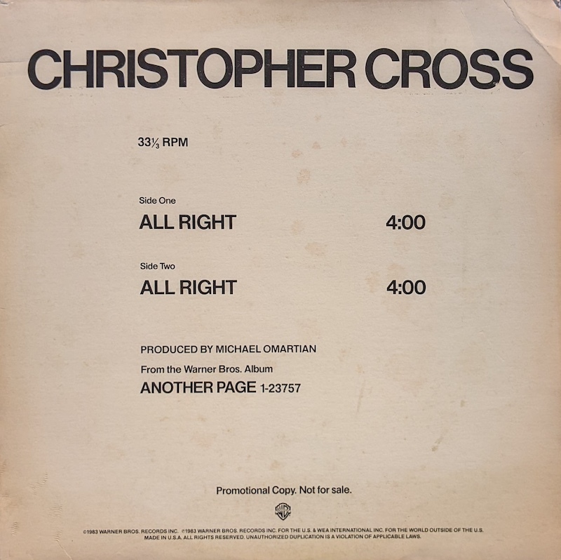 画像1: CHRISTOPHER CROSS / ALL RIGHT (12")♪